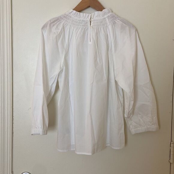 J. Crew Cotton poplin smocked ruffleneck top - Picture 2 of 5